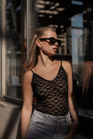 Kanten mesh bodysuit zwart - Celine