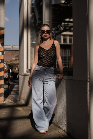 Kanten mesh bodysuit zwart - Celine