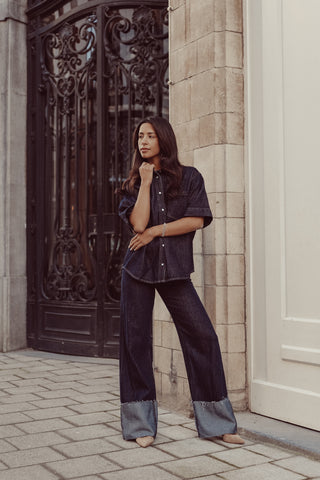 Denim blouse oversized donker blauw - Sereen