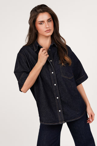 Denim blouse oversized donker blauw - Sereen