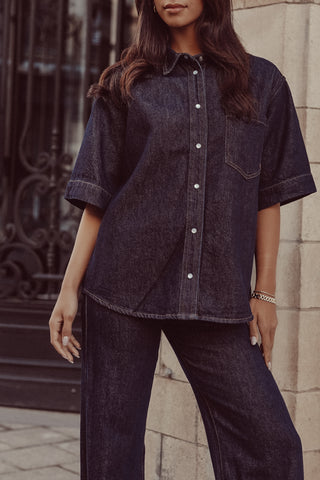 Denim blouse oversized donker blauw - Sereen
