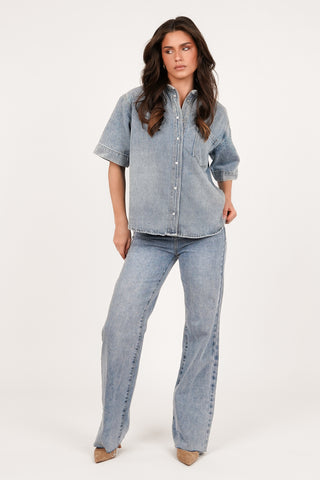 Denim blouse oversized licht blauw - Sereen
