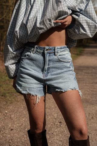 Denim short destroyed relaxed fit blauw - Mascha