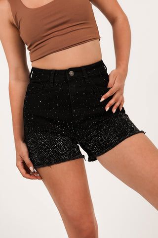 Denim short high waist strass zwart - Colorado