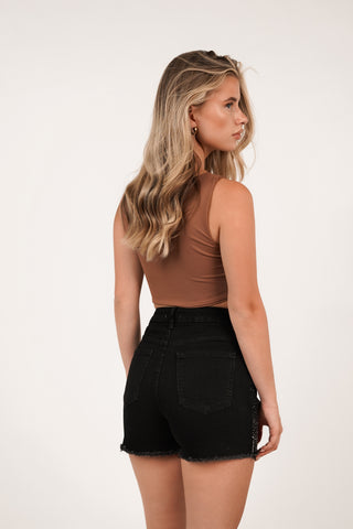 Denim short high waist strass zwart - Colorado