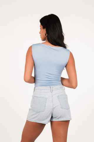 Denim skort dames gestreept blauw - Vicky