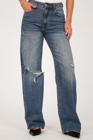 Destroyed straight leg jeans blauw - Hudson