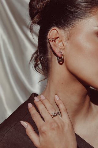 Dubbele ring met strass goud/zilver - Raya