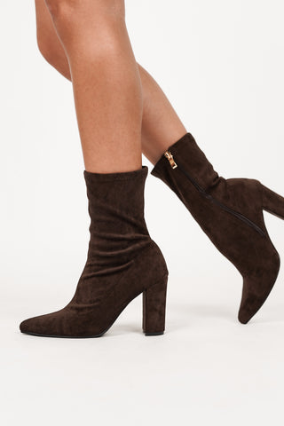 Enkellaars suede met hak bruin - Hazel