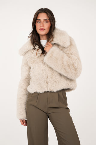 Faux fur jas met rits beige - Fay