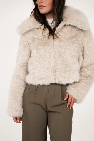Faux fur jas met rits beige - Fay