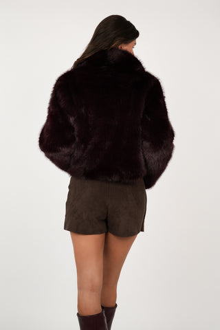 Faux fur jas met rits bordeaux - Fay