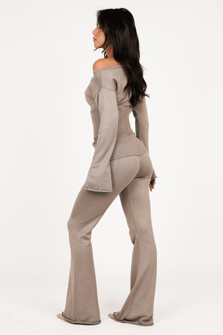 Flared broek low waist taupe - Pia