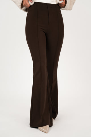 Flared pantalon met bies choco bruin - Poppy