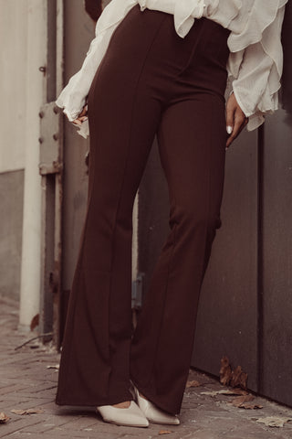 Flared pantalon met bies choco bruin - Poppy