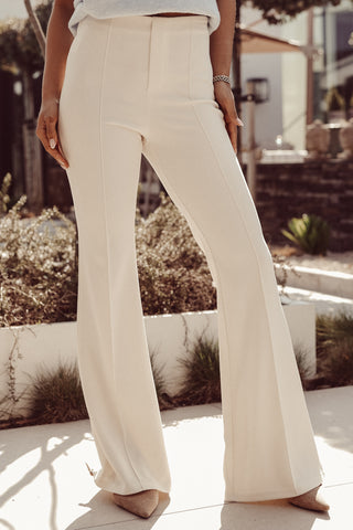 Flared pantalon met bies creme - Poppy