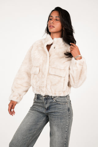 Fur bomber jacket beige - Laurie