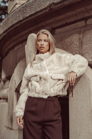 Fur bomber jacket beige - Laurie
