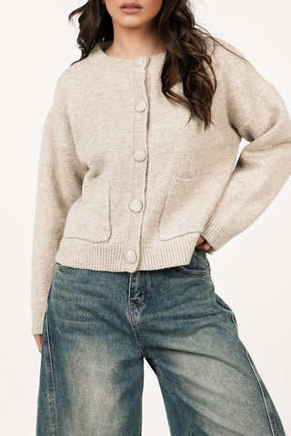 Gebreid vest met knopen beige - Ezra