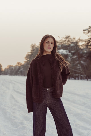 Gebreid vest met knopen bruin - Ezra