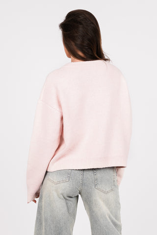 Gebreid vest met knopen licht roze - Ezra