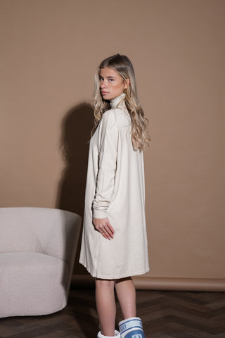 Gebreide jurk met col beige - Puck