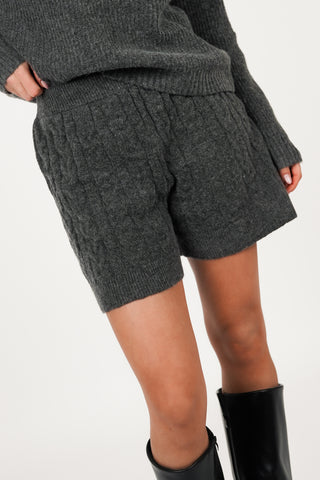 Gebreide short met kabelpatroon grijs - Margo