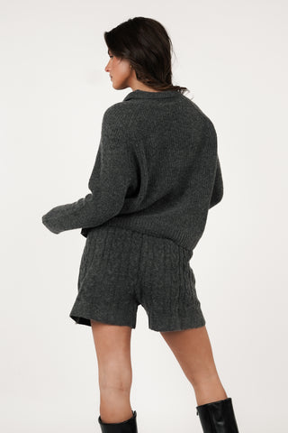 Gebreide short met kabelpatroon grijs - Margo