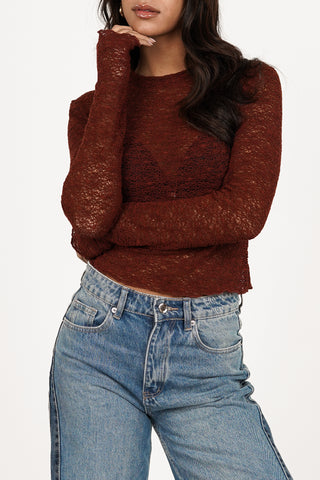 Gehaakte see-trough top bordeaux - Jara