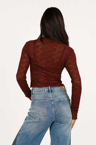 Gehaakte see-trough top bordeaux - Jara