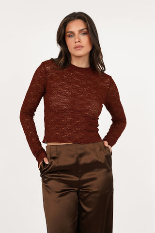 Gehaakte see-trough top bordeaux - Jara