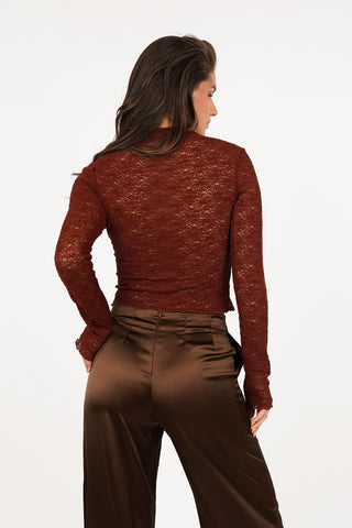 Gehaakte see-trough top bordeaux - Jara