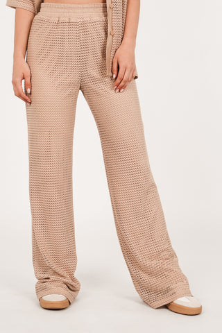 Gehaakte wijde broek beige - Hetty