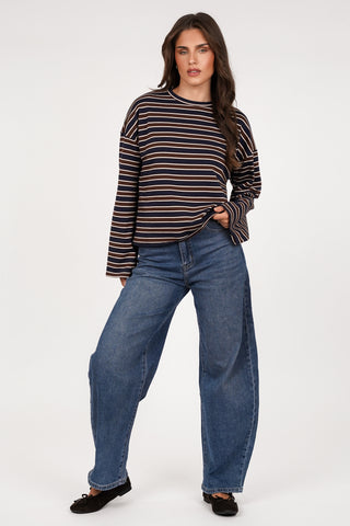 Gestreepte long sleeve bruin/blauw - Coco