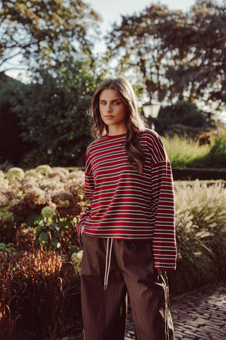 Gestreepte long sleeve rood/bruin - Coco