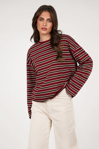 Gestreepte long sleeve rood/bruin - Coco