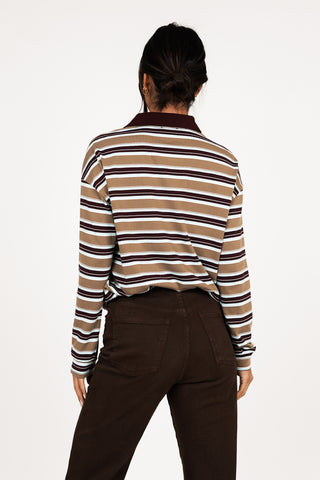 Gestreepte polo met lange mouwen bordeaux - Ariana