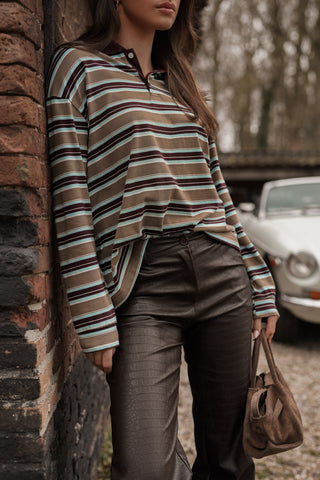 Gestreepte polo met lange mouwen bordeaux - Ariana