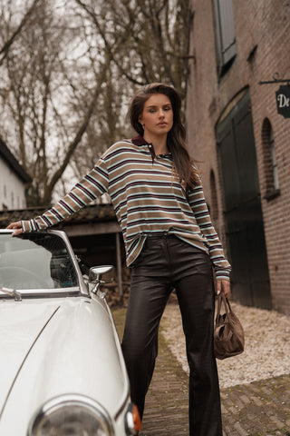 Gestreepte polo met lange mouwen bordeaux - Ariana