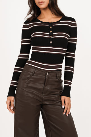 Gestreepte rib bodysuit bruin/zwart - Scotty