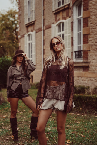 Getailleerde blouse geruit bruin - Cristina