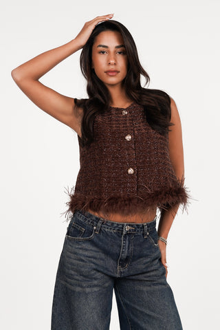 Gilet dames tweed bruin - Liora