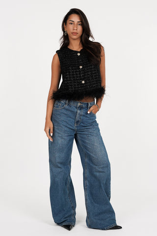 Gilet dames tweed zwart - Liora