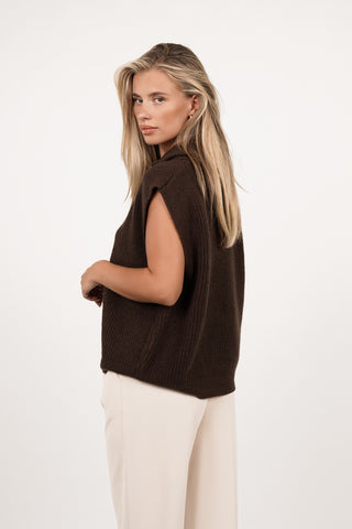 Gilet gebreid met rits bruin - Mexi