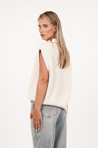 Gilet gebreid met rits creme - Mexi