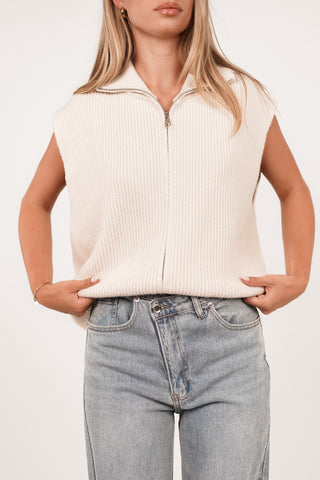 Gilet gebreid met rits creme - Mexi