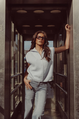 Gilet gebreid met rits licht blauw - Mexi