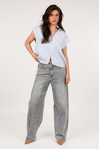 Gilet gebreid met rits licht blauw - Mexi