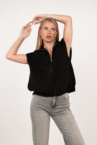 Gilet gebreid met rits zwart - Mexi