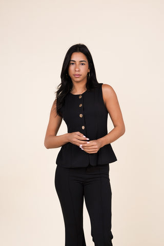 Gilet met gouden knopen zwart - Khloe